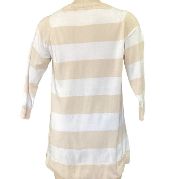 Jeanne Pierre Cotton Pocket Tunic Sweater Striped M Beige & White 92X - Picture 4 of 7